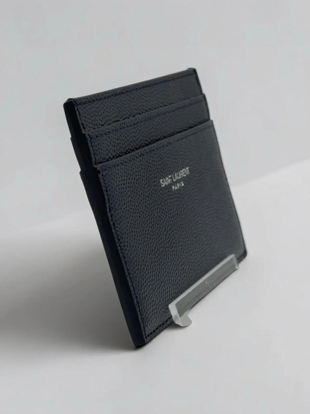 Saint Laurent Paris Dark Blue Grained Leather Card Holder Wallet + Entrupy. cert